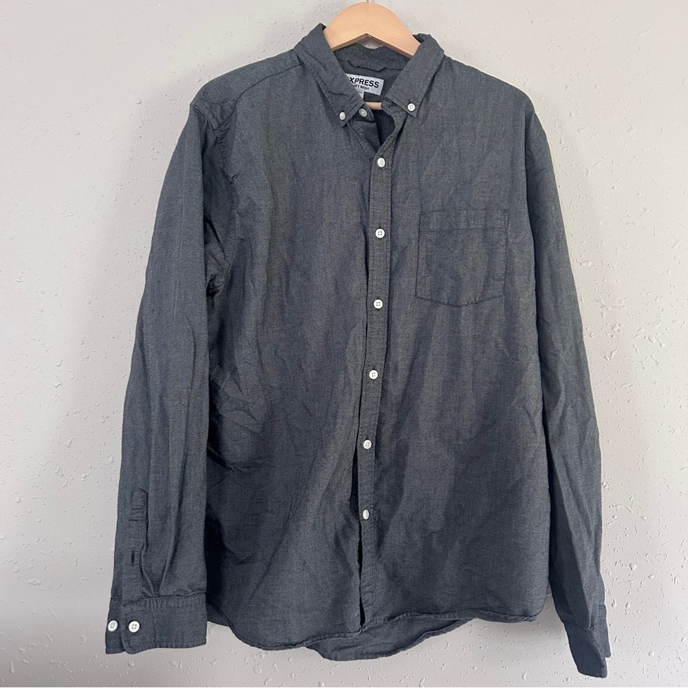Express Soft Wash Men's Charcoal Casual Button-Down Shirt Neutral XL